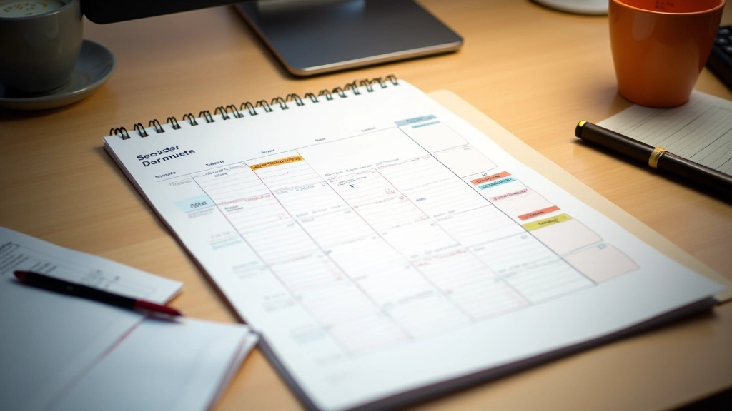 Desktop calendar showing blocked time periods and scheduled focus sessions throughout the week