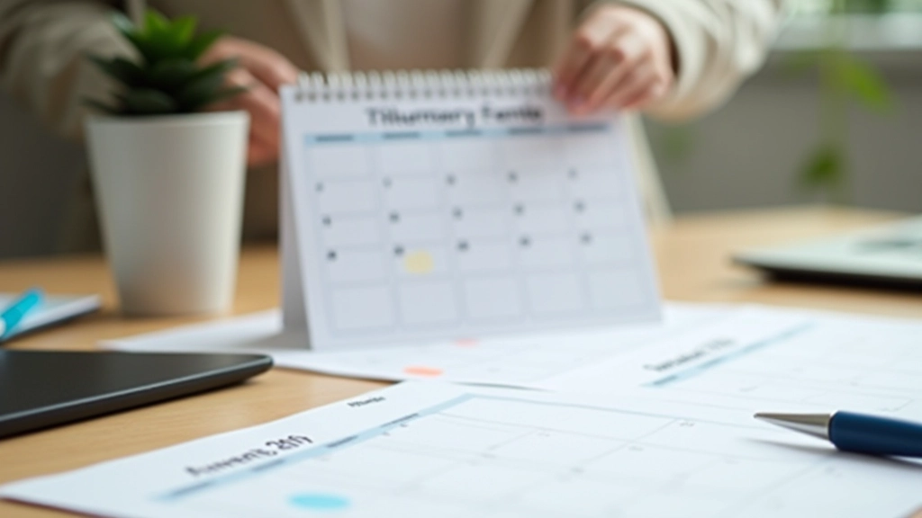 Calendar on desk showing blocked time slots and scheduled meetings