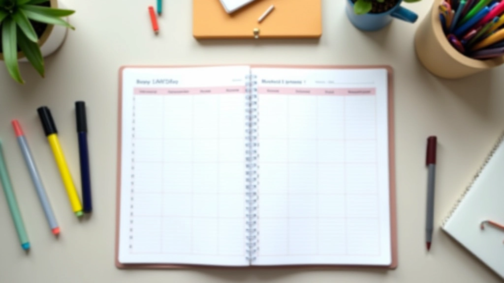 Organized desk with calendar, planner pages, and colored markers for tracking weekly progress and planning