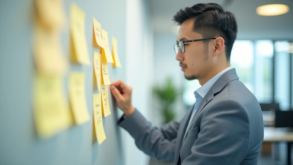 Person planning schedule with sticky notes and time blocks on whiteboard, collaborative workspace