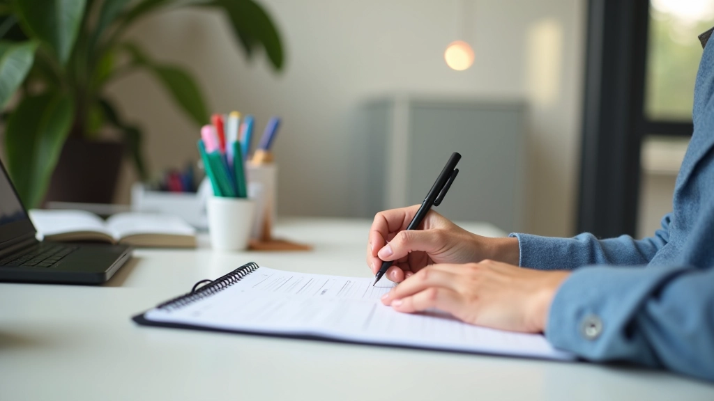 Person writing in organized planner with color-coded sections and time blocks