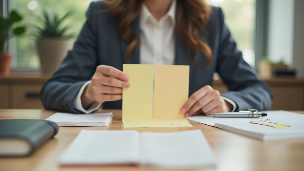 Person at desk with three distinct priority cards clearly labeled