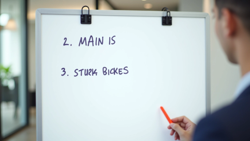 Whiteboard with three prioritized tasks written clearly with supporting action items listed below each priority