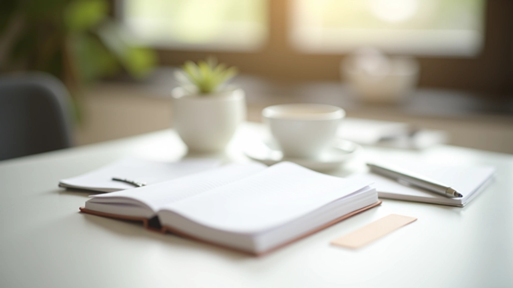 Workspace setup with notepad, pen, and coffee for planning the day